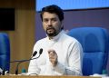 The Union Minister for Information & Broadcasting, Youth Affairs and Sports, Shri Anurag Singh Thakur holding a press conference on Cabinet Decisions, in New Delhi on July 22, 2021.