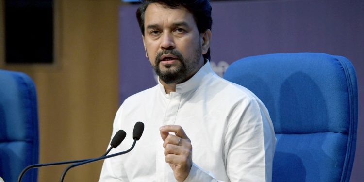 The Union Minister for Information & Broadcasting, Youth Affairs and Sports, Shri Anurag Singh Thakur holding a press conference on Cabinet Decisions, in New Delhi on July 22, 2021.