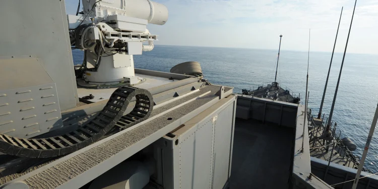 Laser weapon on amphibious assault ship