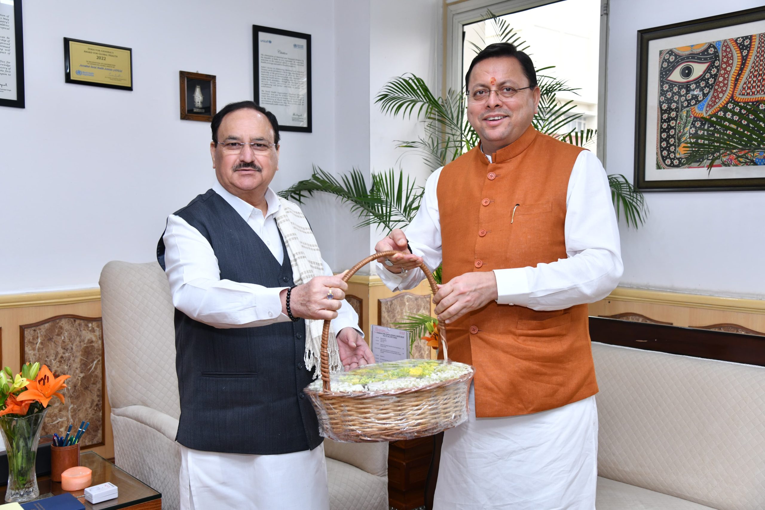 CM Dhami made Union Health Minister JP Nadda