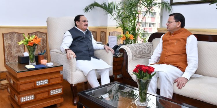 CM Dhami - Minister JP Nadda