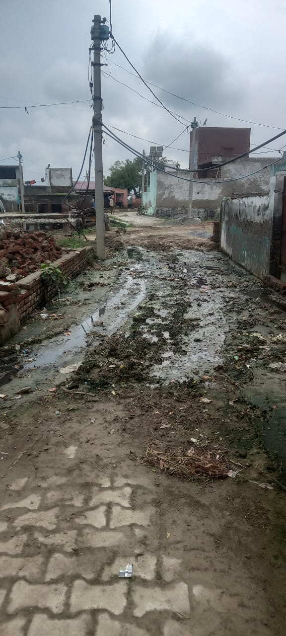 स्वच्छ भारत मिशन के तहत एक आदर्श ग्राम पंचायत में अटी पड़ी नालियां